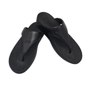 FitFlop LULU Leather Toe-Post Sandals in Black - Women's Size 9